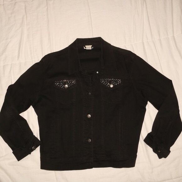 Las OLas Denim Button Up Rhinestone Jacket - Picture 1 of 13
